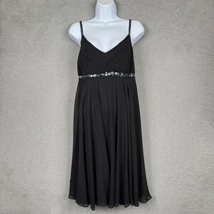 VTG Eva Blue Dress Womens 12 Black Fairy Beaded Babydoll Sheer Midi‎ Y2K LBD
